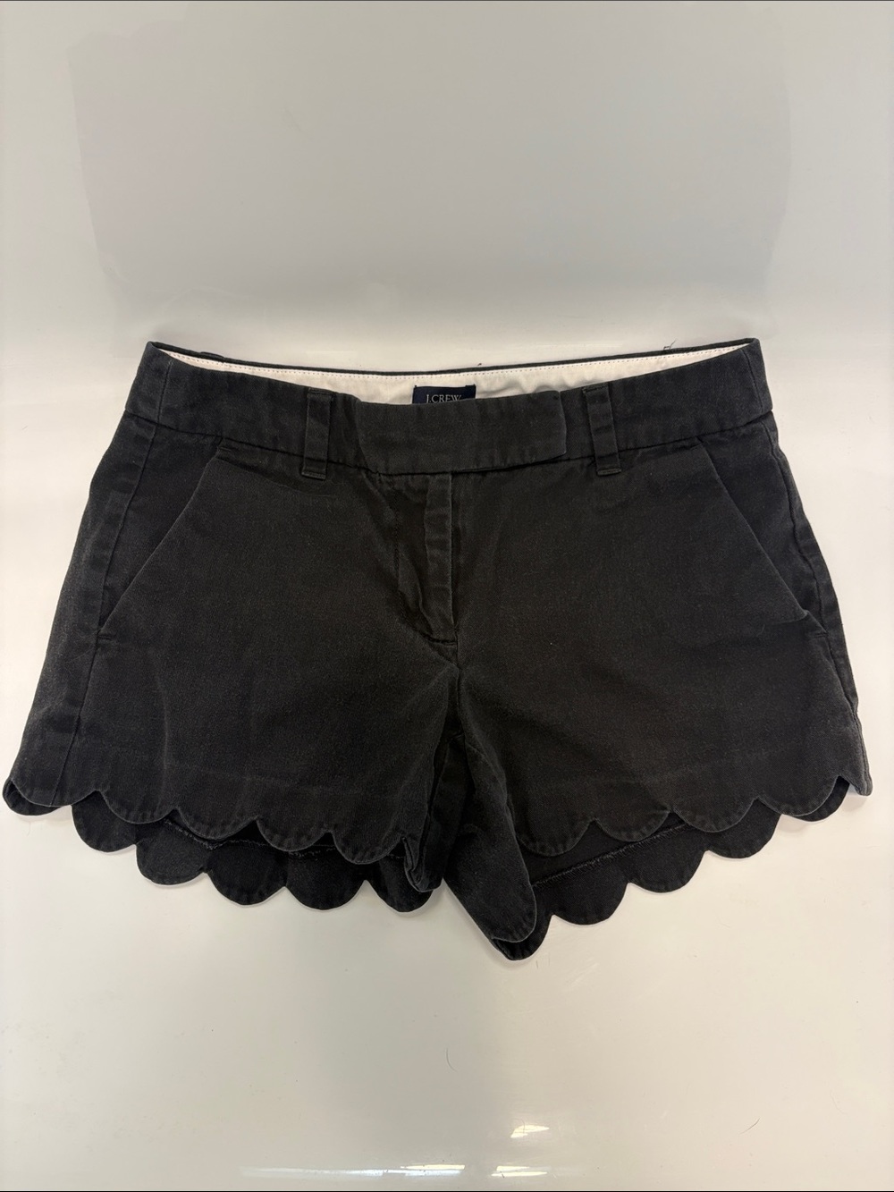 J. Crew Black Scalloped Hem Cotton Blend Shorts
